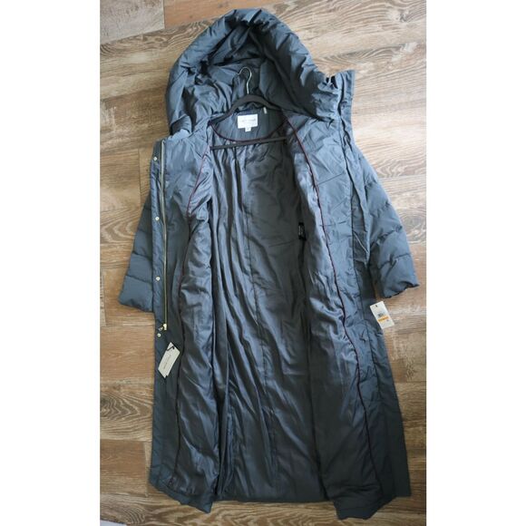 Cole Haan 351SD352 Women's Sz S Gray Hooded Chevron Down Puffer Coat - Picture 13 of 15